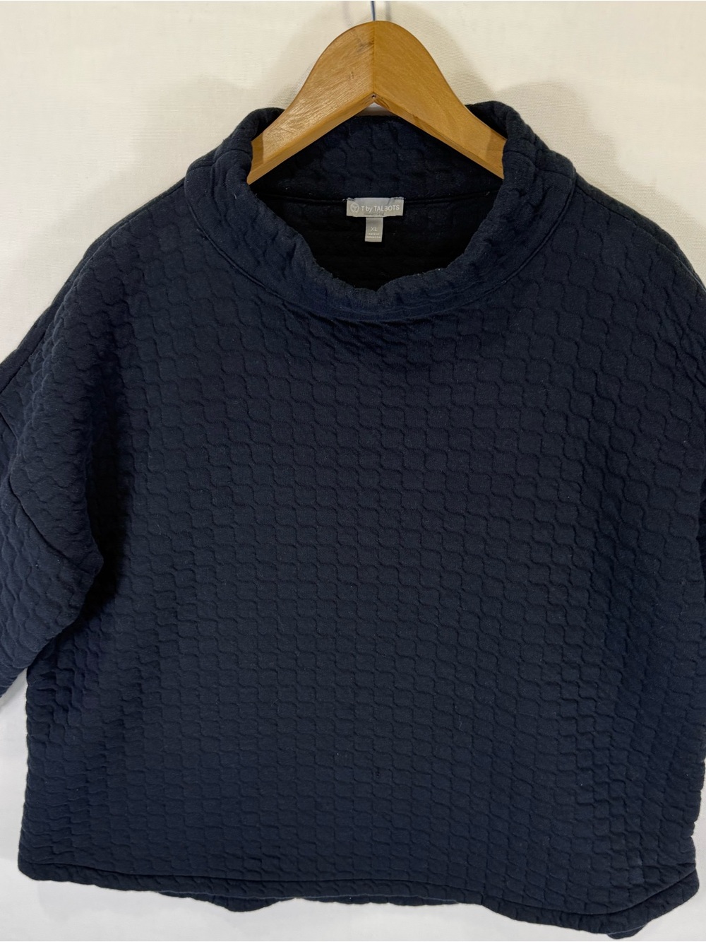 T by Talbots Quilted Black Cowl Neck Sweater